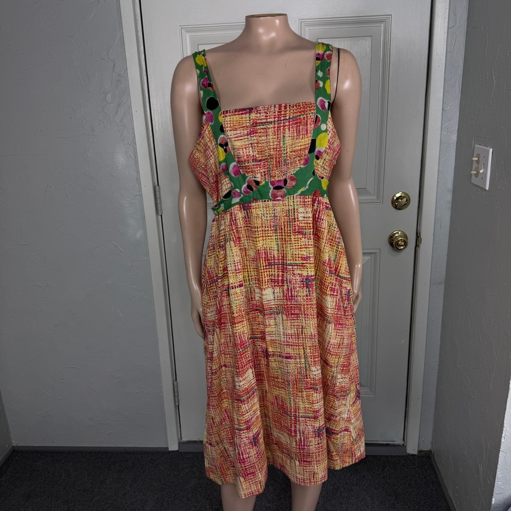 Vintage Y2K Viola Dress 10 Anthropologie Cotton Tie Sleeveless pockets W4-2